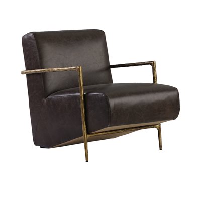 Baya Accent Chair in Leather and Forged Distressed Brass