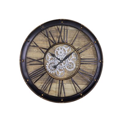 Round Venetian Woodgrain Gear Clock