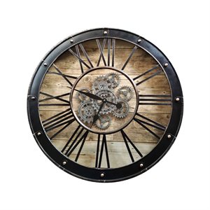 Round Venetian Woodgrain Gear Clock